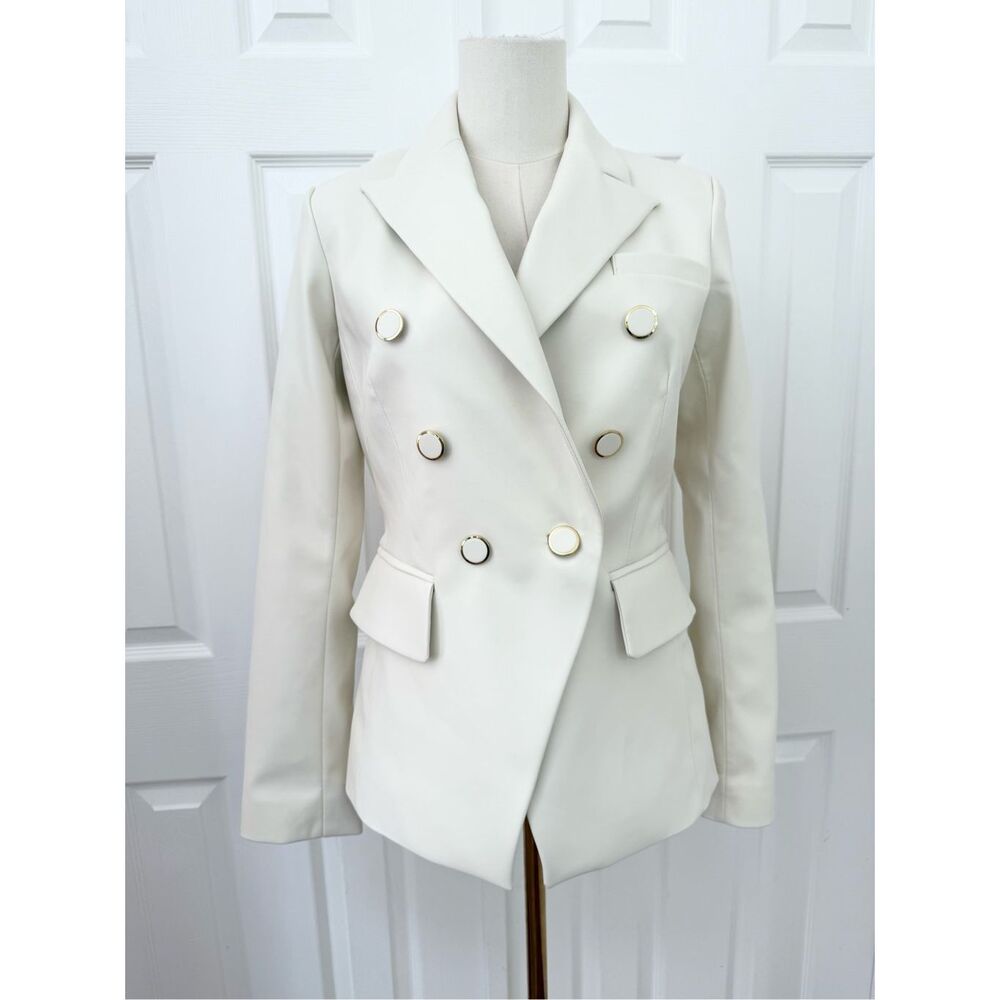 Milly Inez Blazer Ivory Faux Leather 0